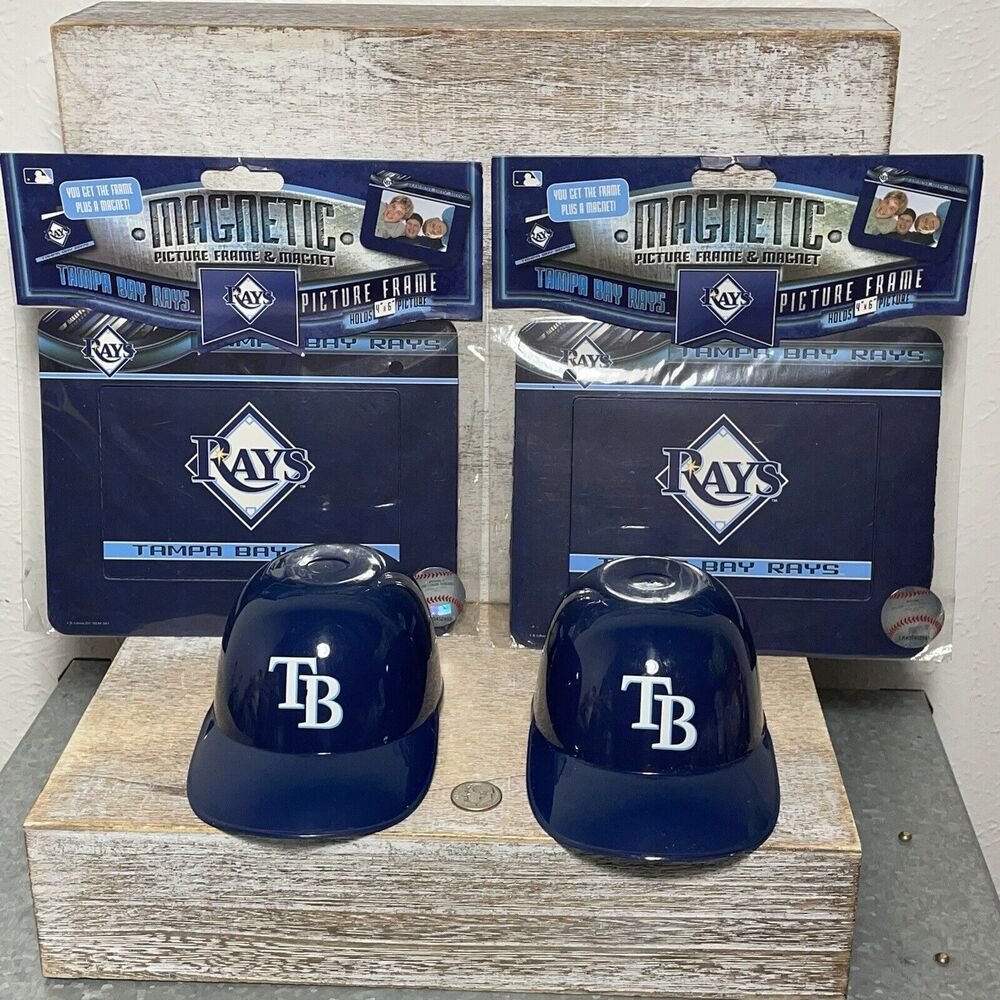 Lot of 4 MLB Tampa Bay Rays: 2 Mini Ice Cream Helmets, 2 Magnetic Picture Frame